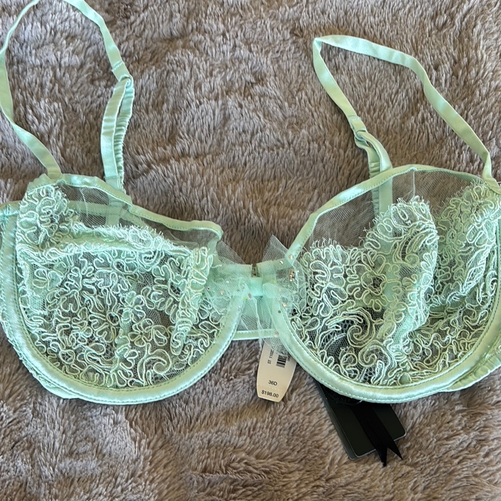 NWT 36D VS DESIGNER COLLECTION Mint Green Lace Underwire Bra